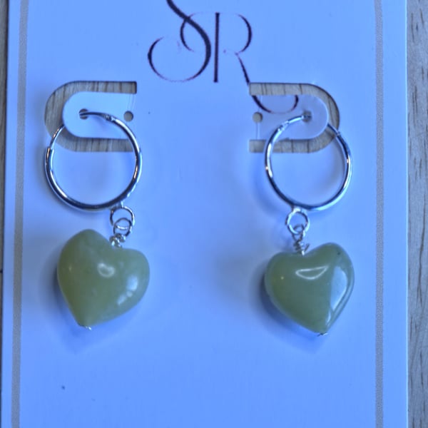 Green Jade Heart Earrings