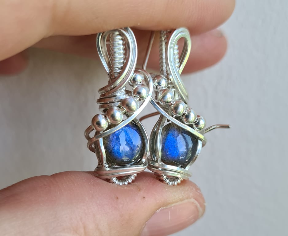 925 Silver Blue Labradorite Crystal Dangle Earrings Earings Jewellery Jewelry