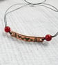 Copper Bar Bracelet with Hearts Pattern on Waxed Cord with Carnelian - Image 4