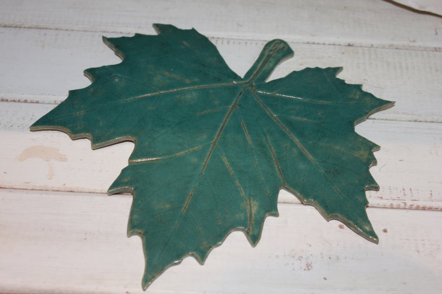 Handmade ceramic green leaf decoration