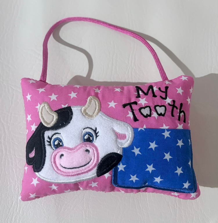  Tooth fairy Pillow, Embroidered Cow