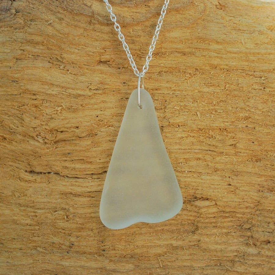 Large white beach glass pendant