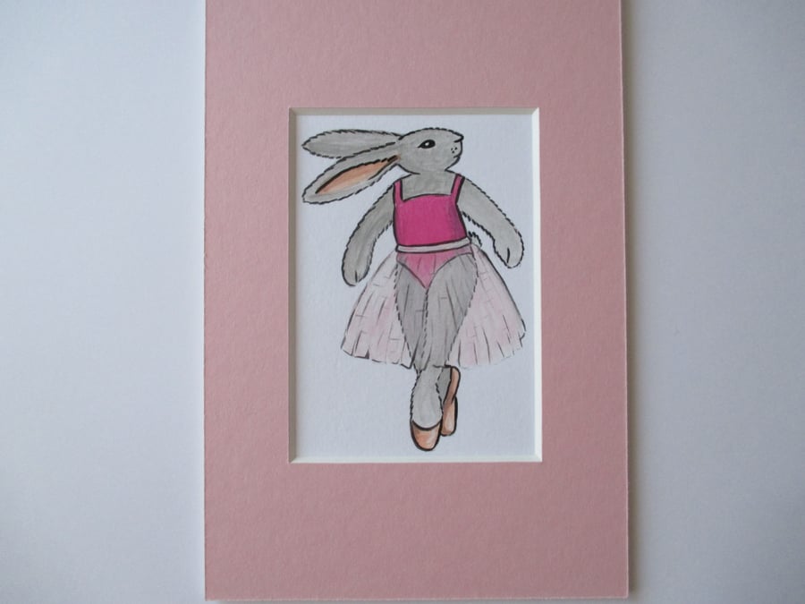 ACEO Bunny Rabbit Ballet Dancing Dancer Miniature Original Painting Picture
