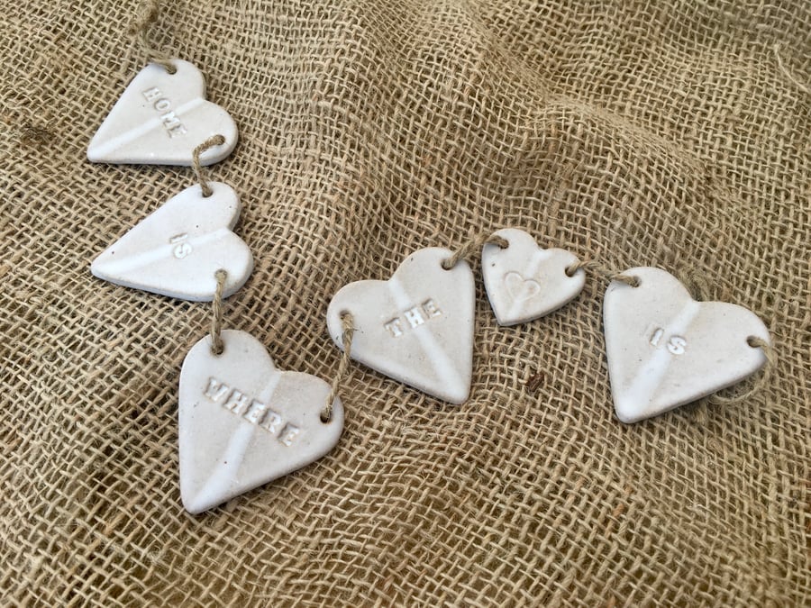 Loveheart hanger, ceramic bunting, pottery, home decor, ceramics