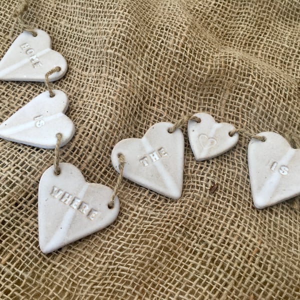 Loveheart hanger, ceramic bunting, pottery, home decor, ceramics