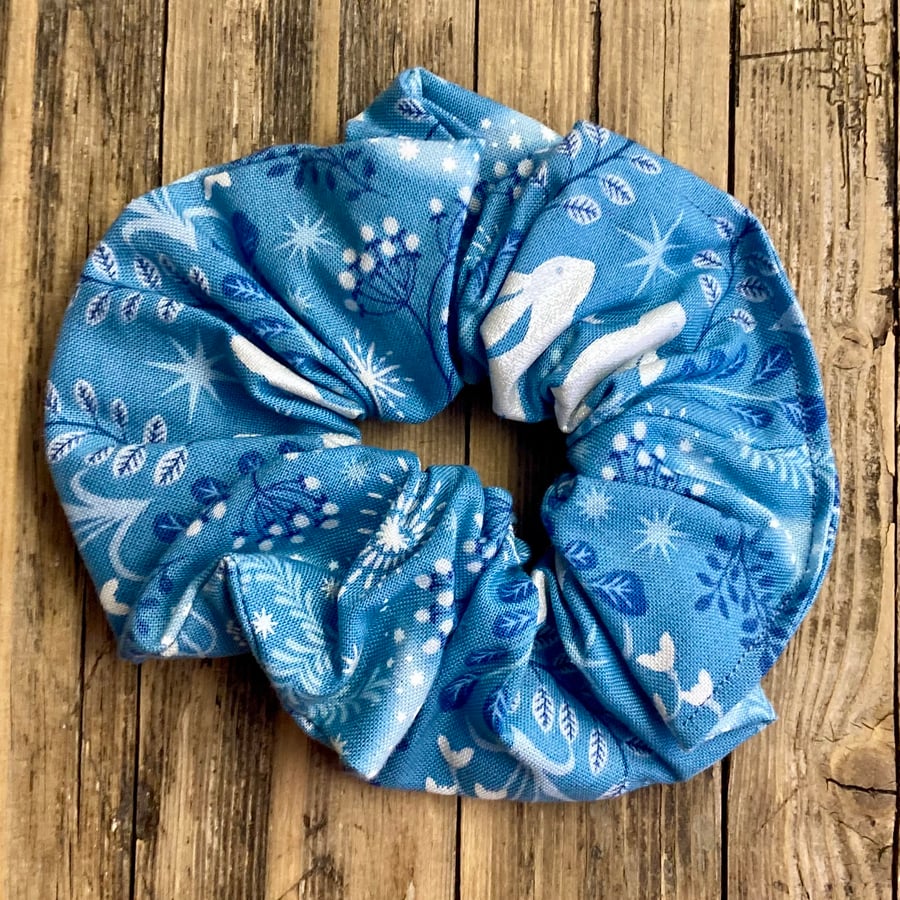 Large Hair Scrunchie - Winter Hare - Handmade by Molly Felicity Designs
