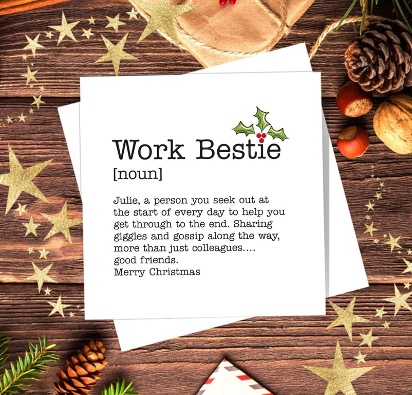 Work Bestie Definition Personalised Christmas Card - Work Colleague Card