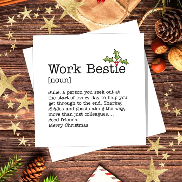 Work Bestie Definition Personalised Christmas Card - Work Colleague Card