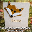 Personalised Fused Glass fox mounted on a chunky block of wood