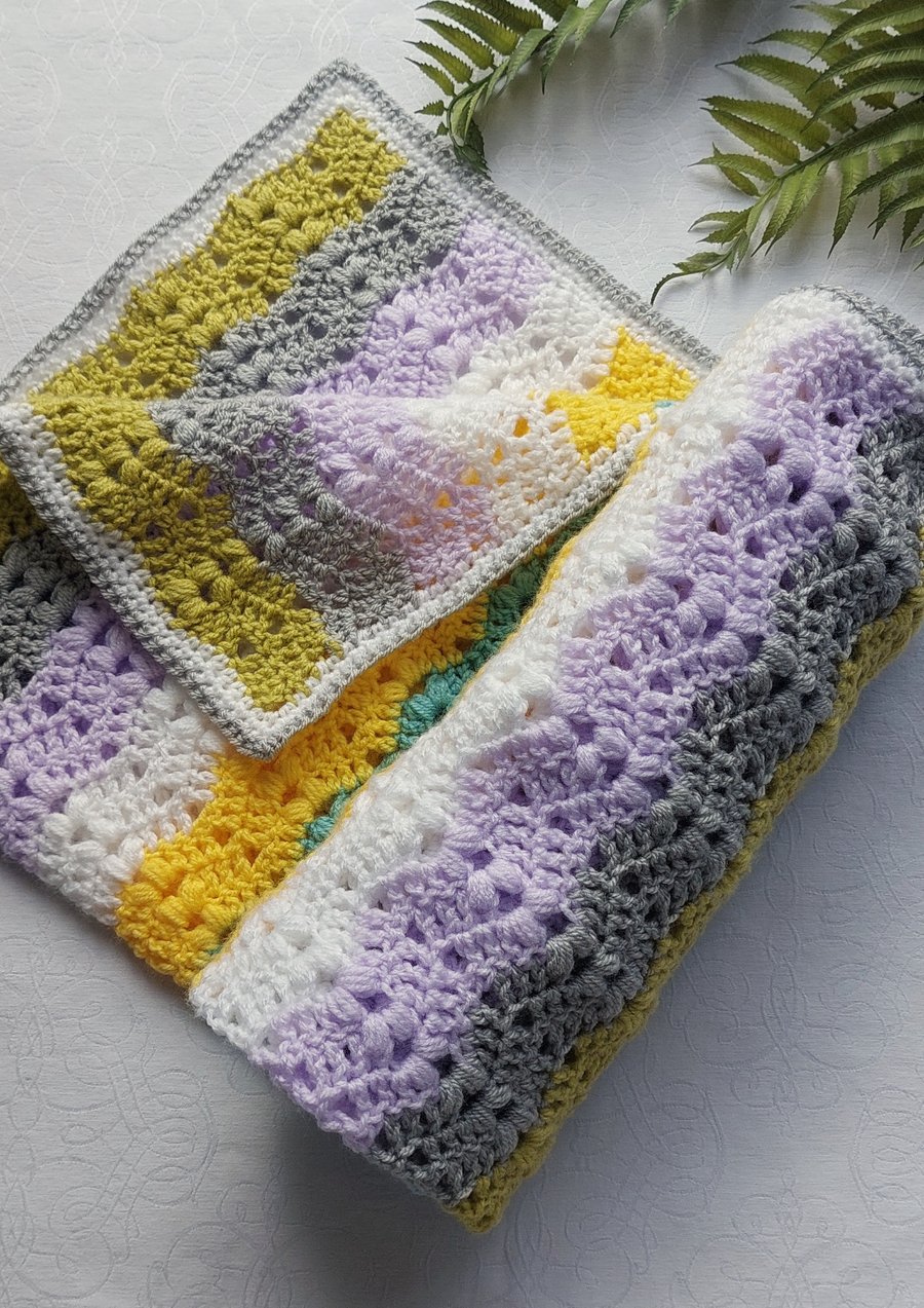 Crochet Stripe Blanket Throw Neutral Baby Blanket