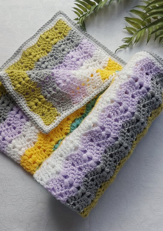 Crochet Stripe Blanket Throw Neutral Baby Blanket