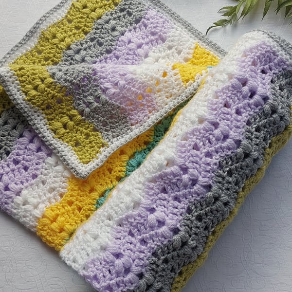 Crochet Stripe Blanket Throw Neutral Baby Blanket