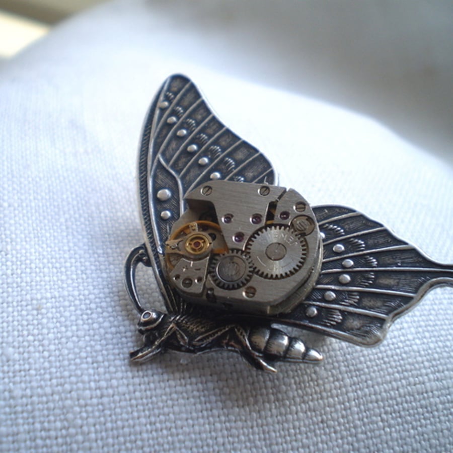 Steampunk Clockwork Butterfly Brooch