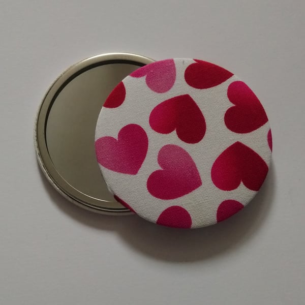 Pink Heart Design Fabric Backed Pocket Mirror