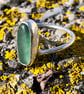 Teal Oblong Twist Sea Glass and Sterling Silver Ring- Size Q  - 1152