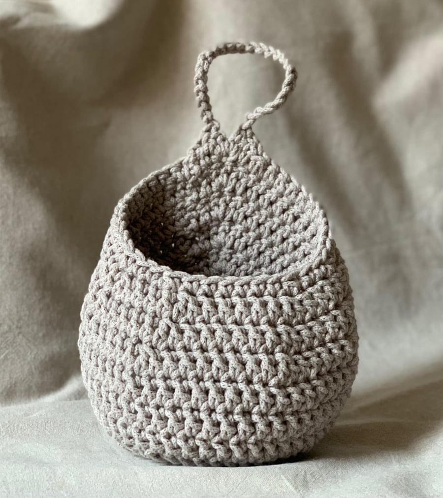 Grey (pearl) wall hanging basket, wall storage. Made to order
