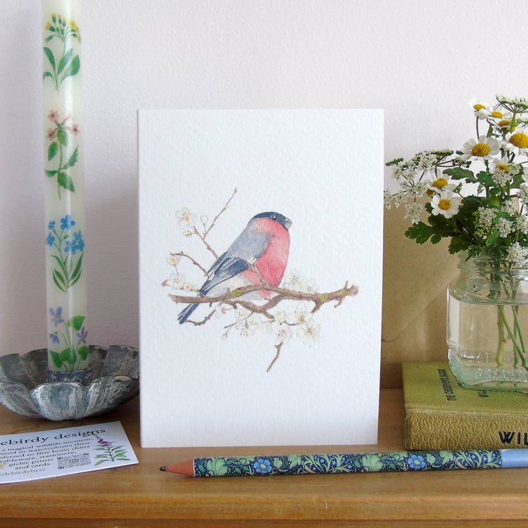 Bullfinch and Blossom Greetings card