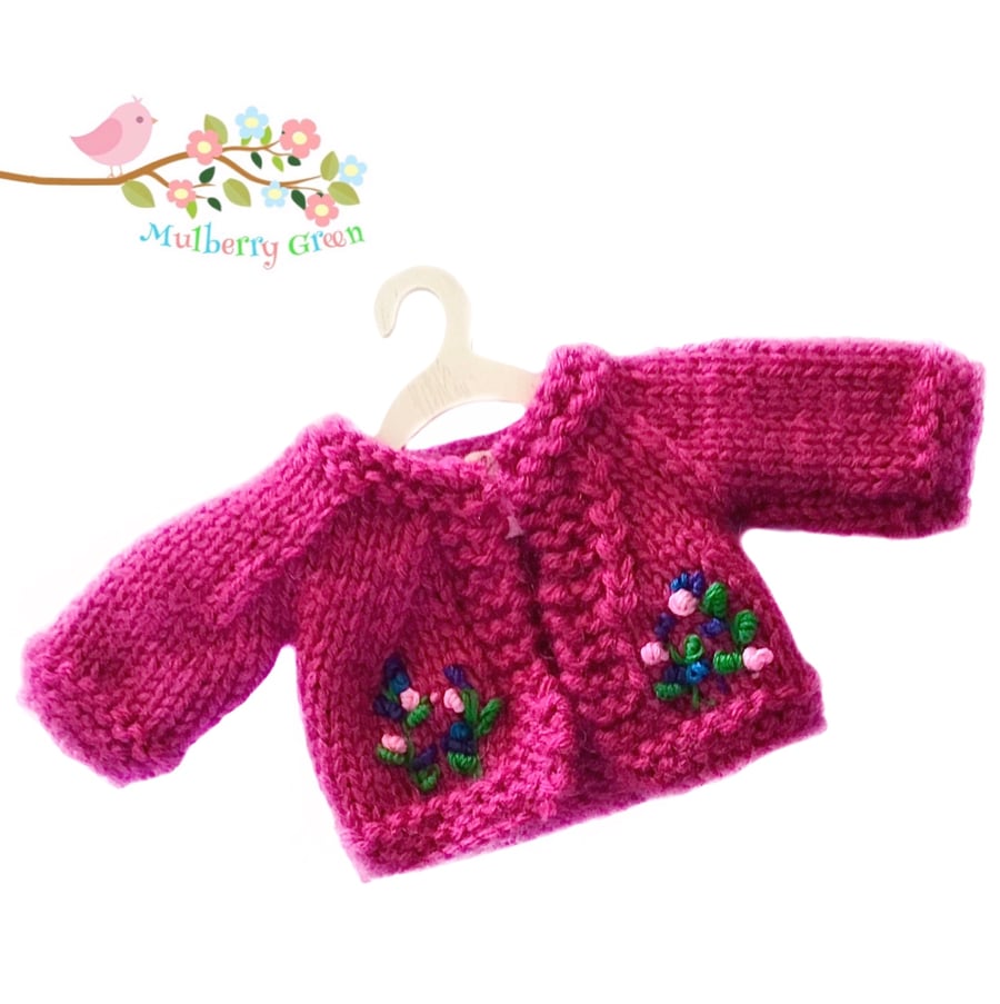 Magenta and Blue Embroidered Cardigan