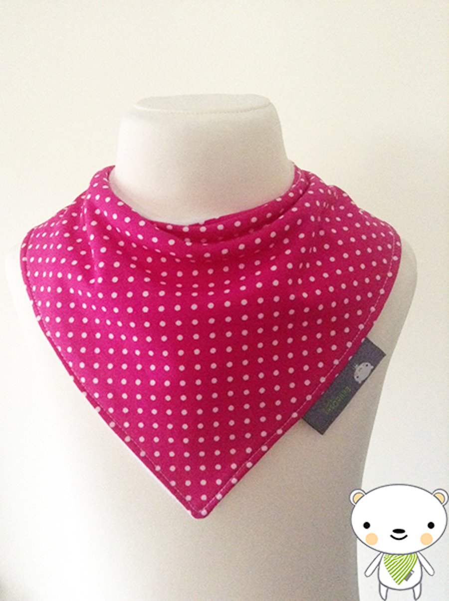 HANDMADE Baby Girls Bandana Dribble Bib Fuchsia Pink Polka Dot Fabric GIFT IDEA
