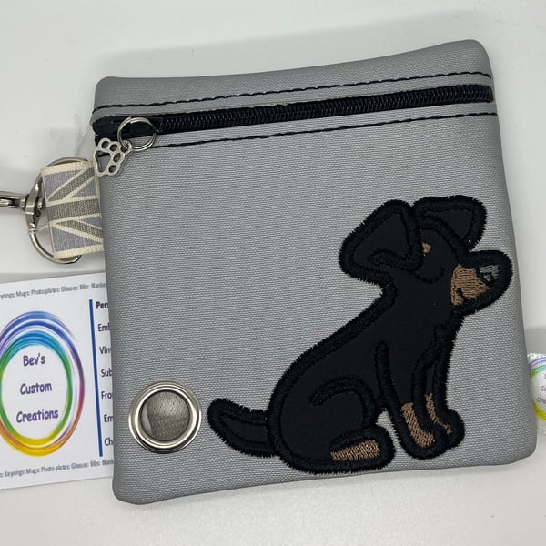 Dachshund, Embroidered Poo bag dispenser. type 2