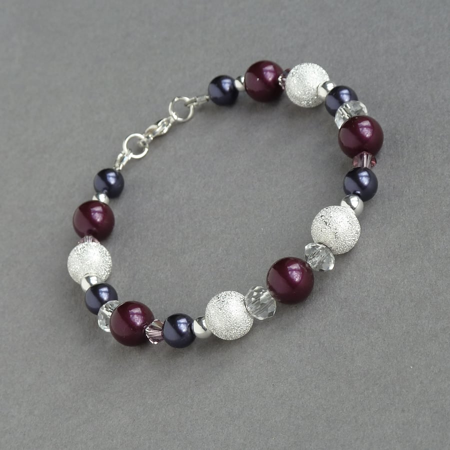 Plum Stardust Bracelet - Aubergine Pearl Jewellery - Purple Bridesmaids Gifts