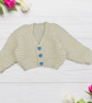 Hand Knitted Cream Baby Cardigan 0-3 Months with Blue Heart Buttons  - Image 2
