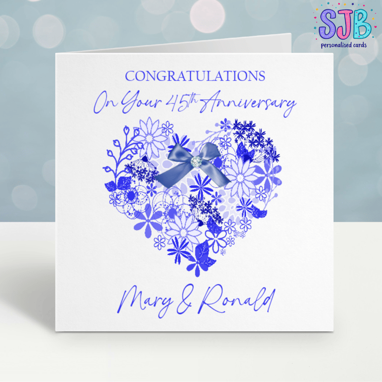 Handmade Personalised 45th Sapphire Wedding Anniversary Card