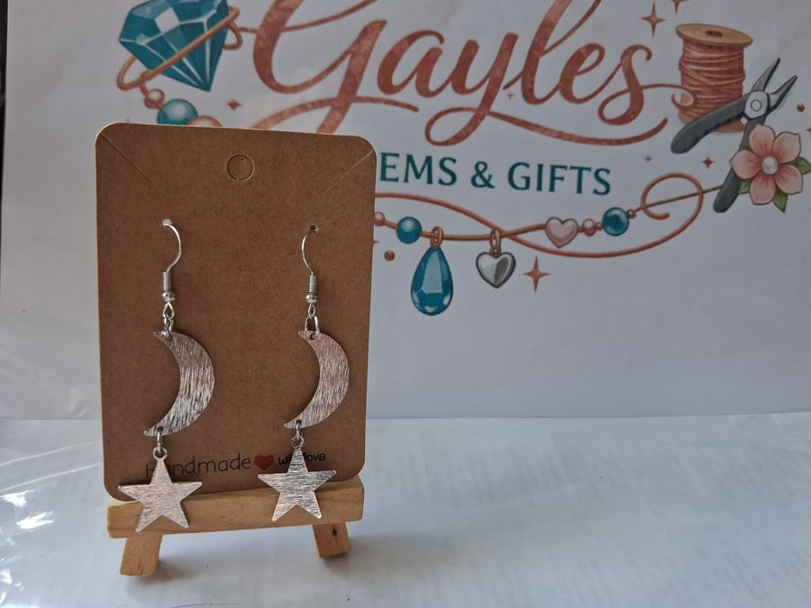 Silver Star and Moon earrings