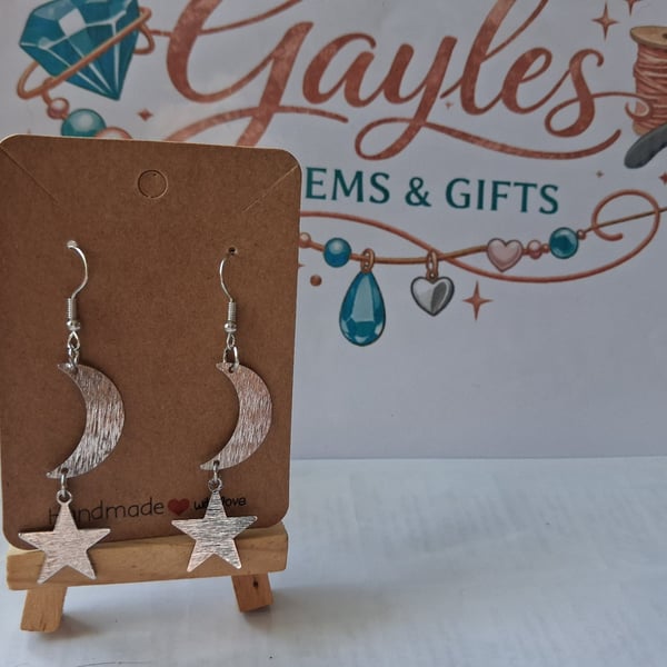 Silver Star and Moon earrings