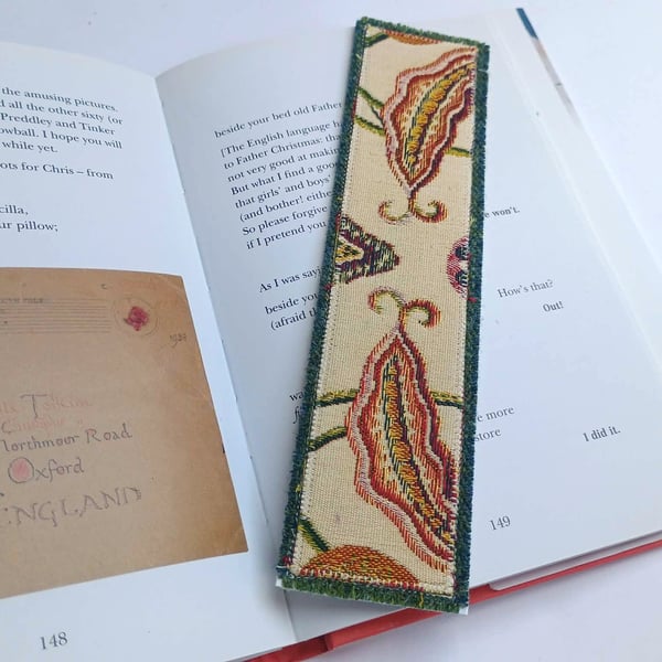 Textile bookmark - botanical jacquard curtain, wool and velvet fabrics