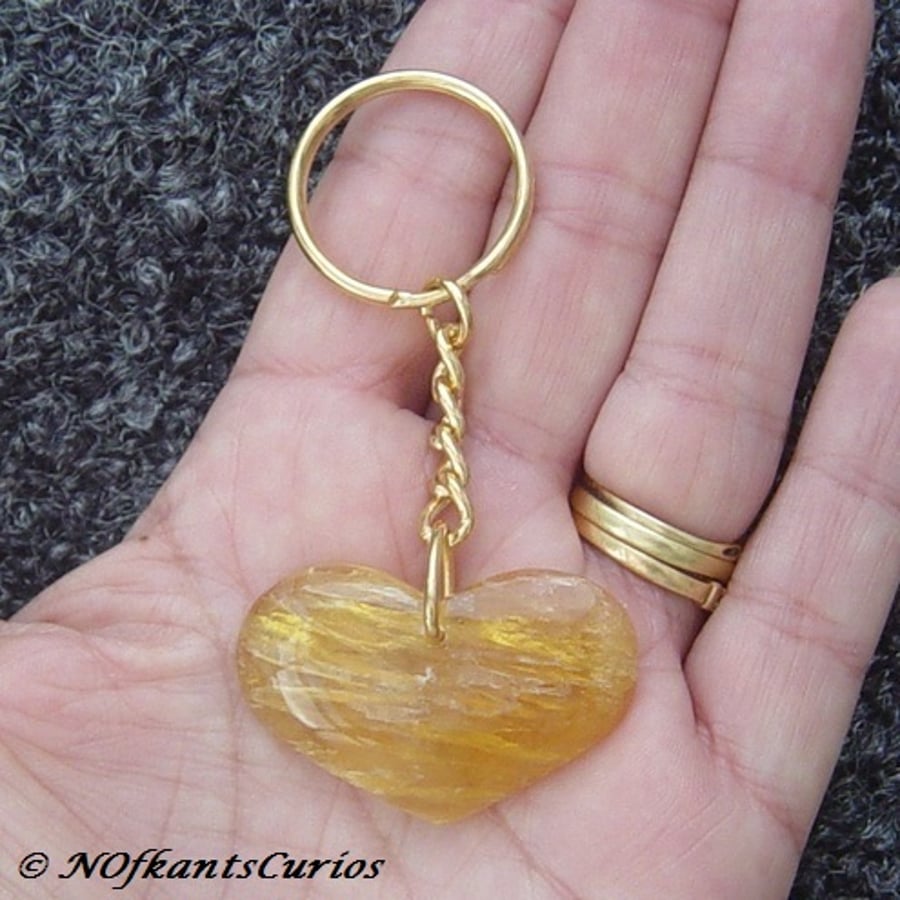 Golden Fluorite Heart Gemstone Keyring or Handbag Charm.