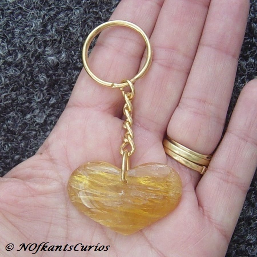 Golden Fluorite Heart Gemstone Keyring or Handbag Charm.