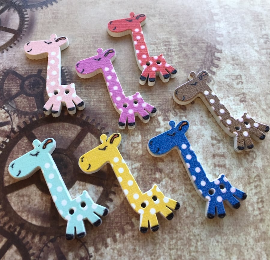 Pack of 10 - Wooden Buttons Giraffe for Sewing or Scrapbooking