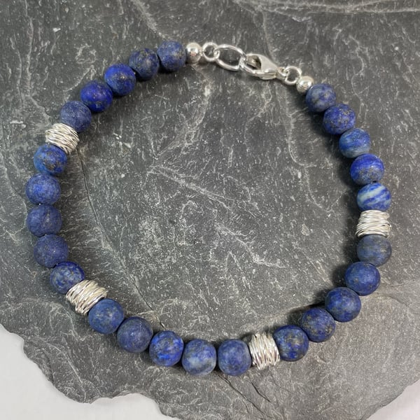 Lapis lazuli and silver bead bracelet
