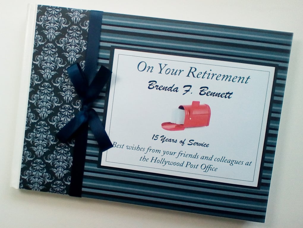 Personalised Postman Retirement Guest book, postman retirement gift