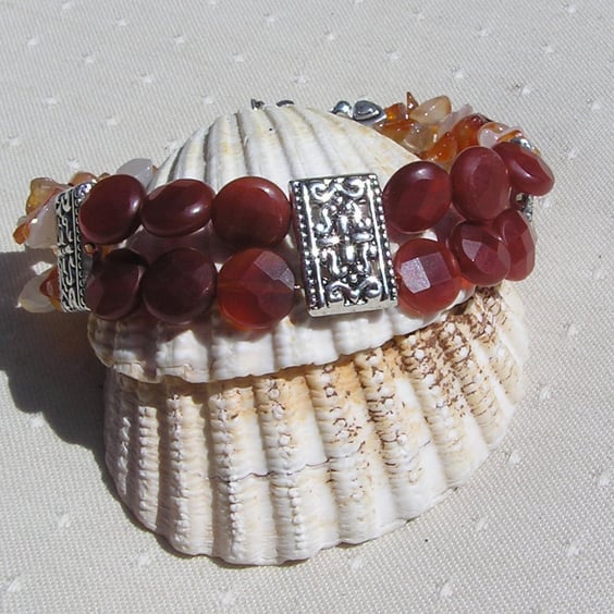 Carnelian & Red Agate (Orange) Gemstone Beaded Bracelet "Orange Dawn"