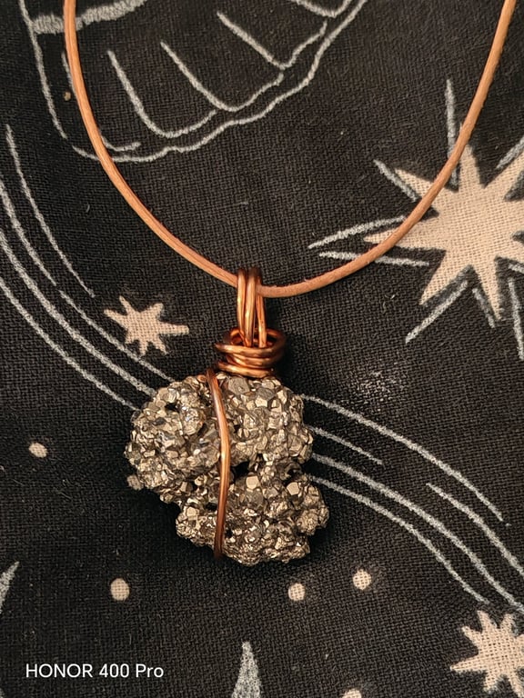 raw pyrite wire wrapped pendant necklace - handmade copper crystal jewellery