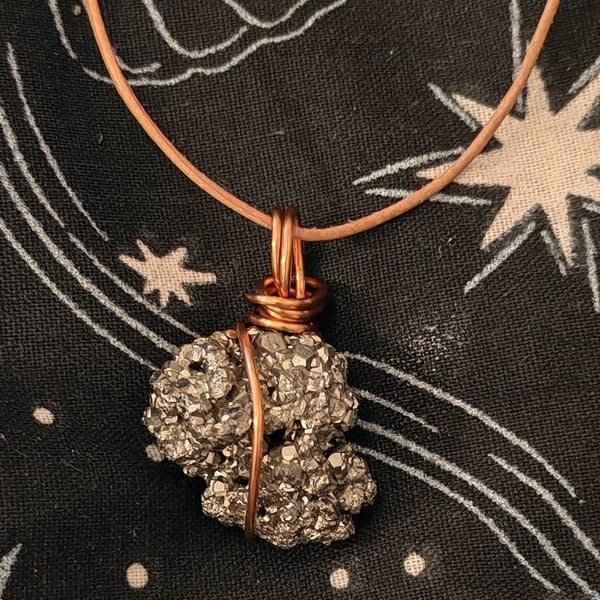 raw pyrite wire wrapped pendant necklace - handmade copper crystal jewellery