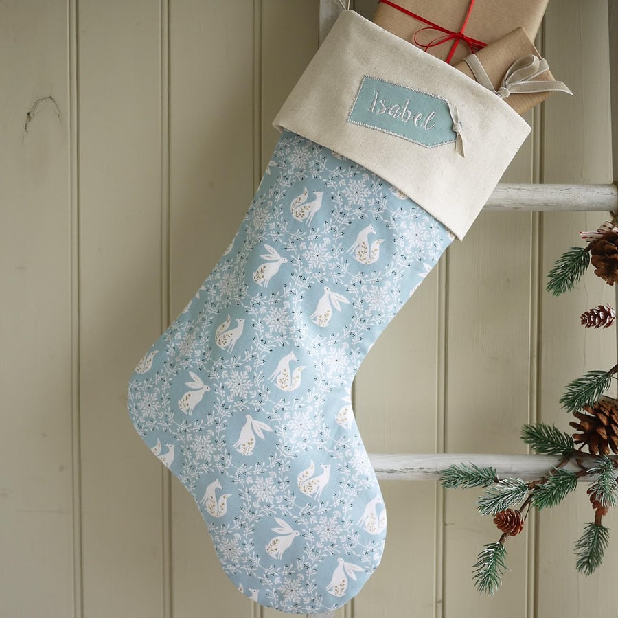 Duck egg blue Christmas stocking