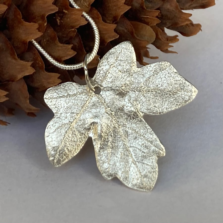 Handmade Fine Silver Leaf Pendant Necklace