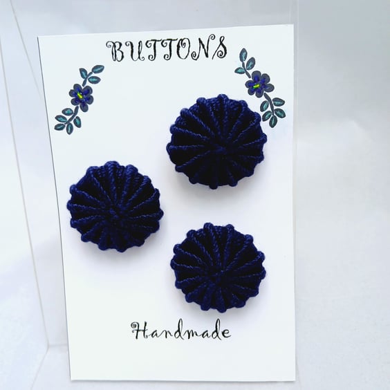 Buttons Navy Blue 30mm Handmade Embroidered Yorkshire Style 