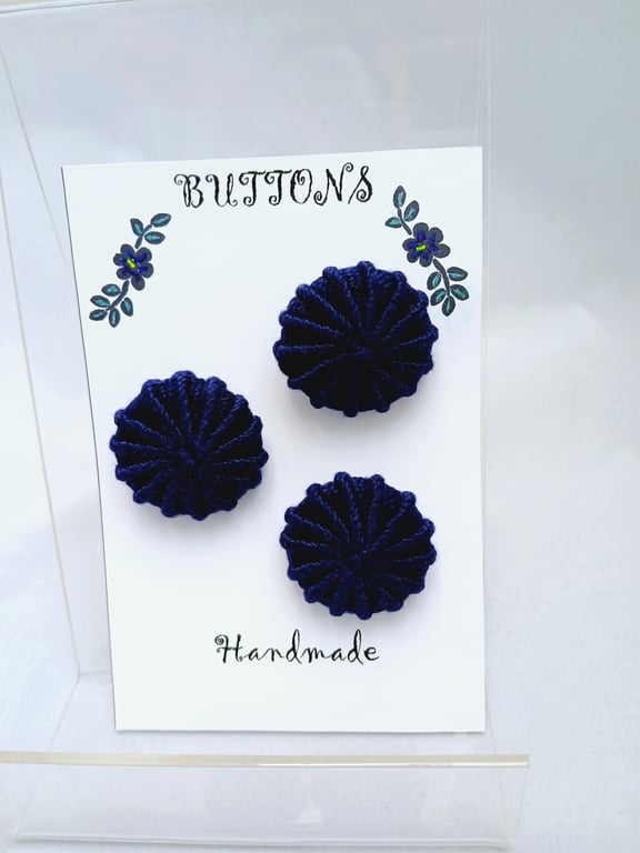 Buttons Navy Blue 30mm Handmade Embroidered Yorkshire Style 