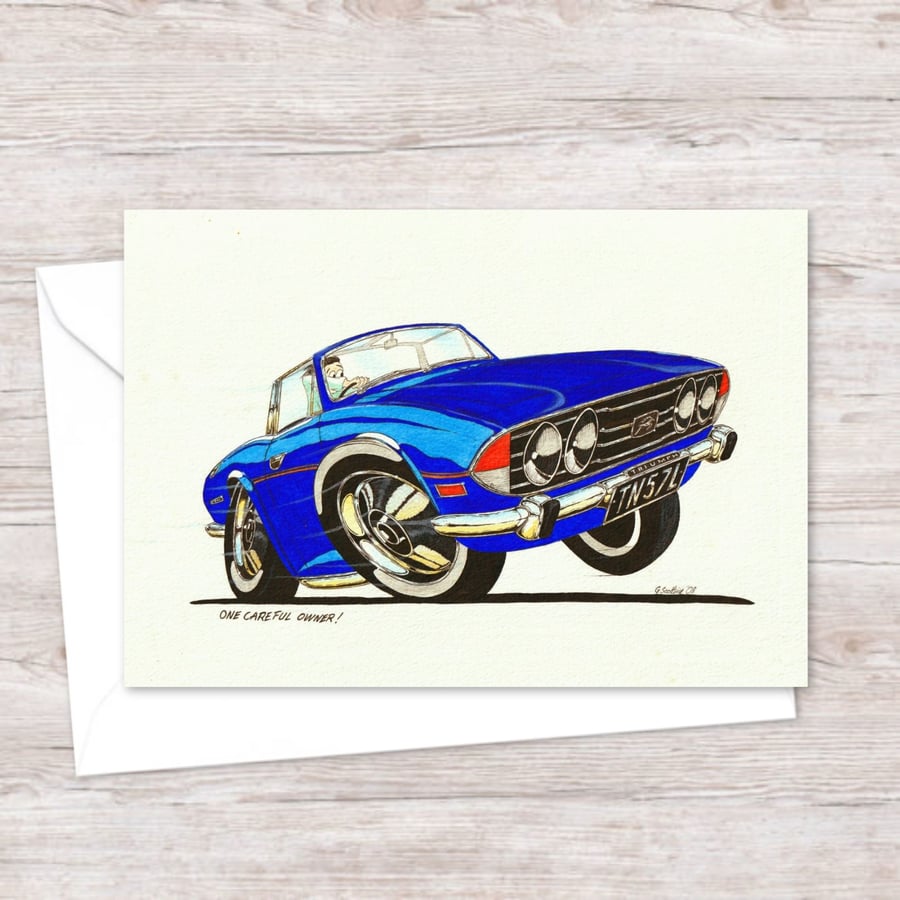 Seventies Sports Car Greeting Card: Boy Racer Illustration (315)
