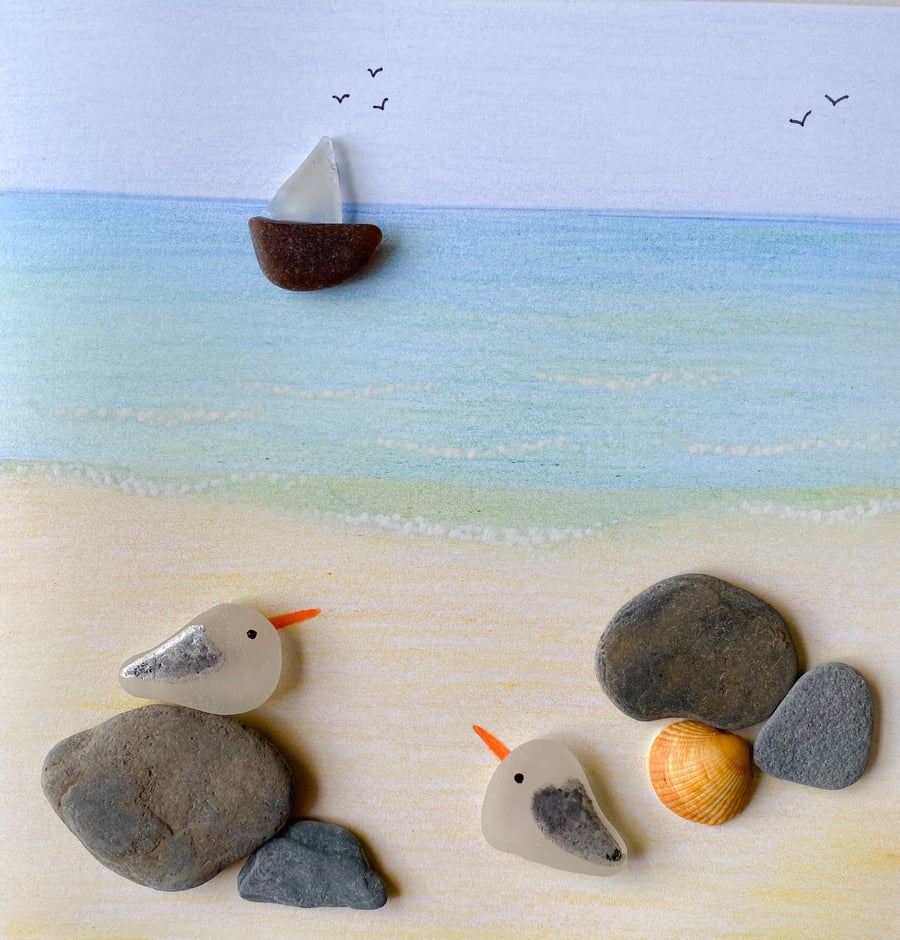 Cornwall sea glass & pebble greetings card