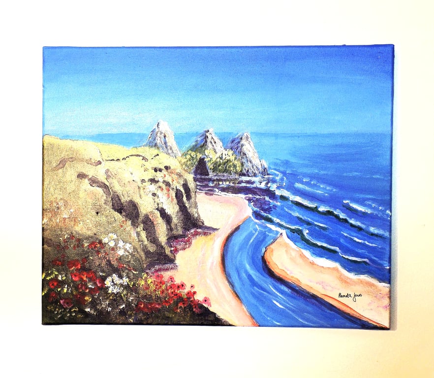 Three Cliffs Bay, Gower, Wales,Acrylic Painting, on 20 x 16 '' Stretched Canvas
