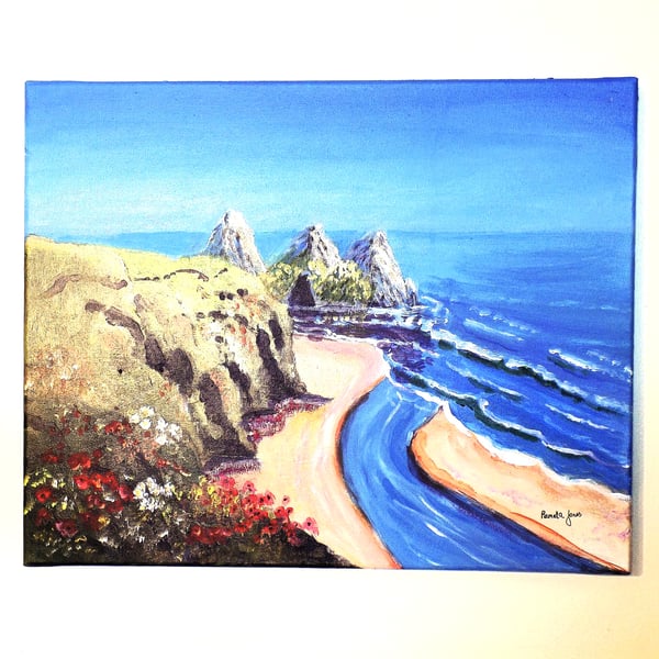 Three Cliffs Bay, Gower, Wales,Acrylic Painting, on 20 x 16 '' Stretched Canvas