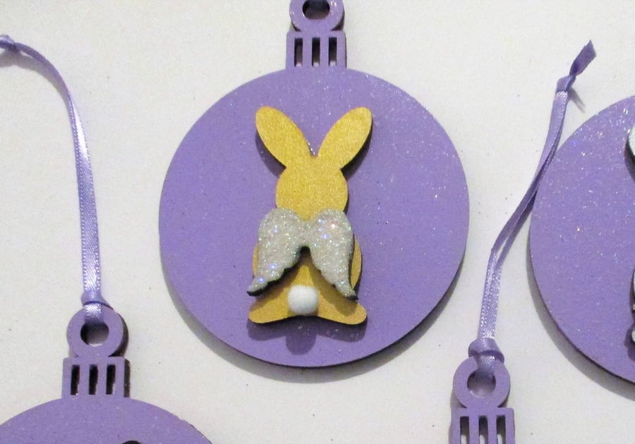 Bunny Rabbit Hanging Decoration Christmas Tree Bauble Angel Wings Pet Memorial 