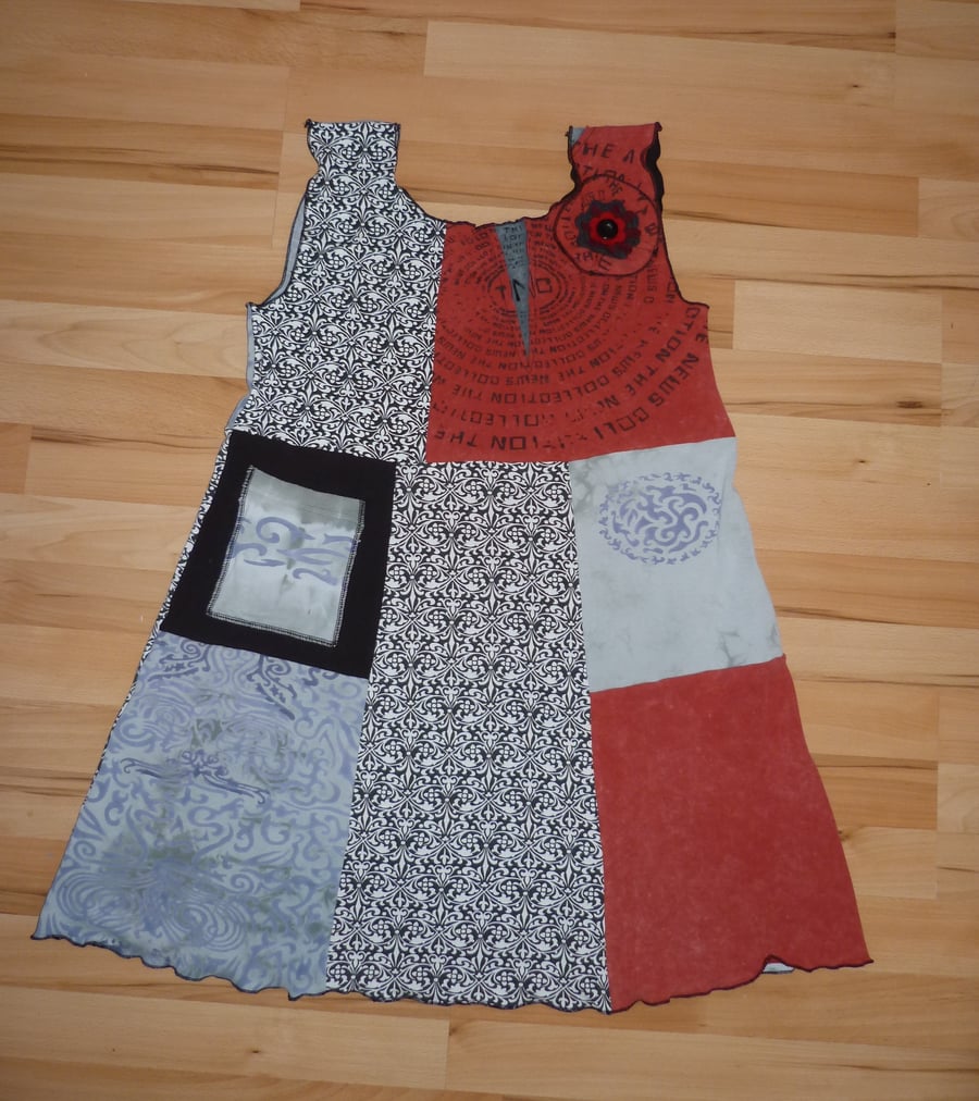 Tunic Top from Up-cycled T-Shirts. Womens Medium to Large. Red And Grey.