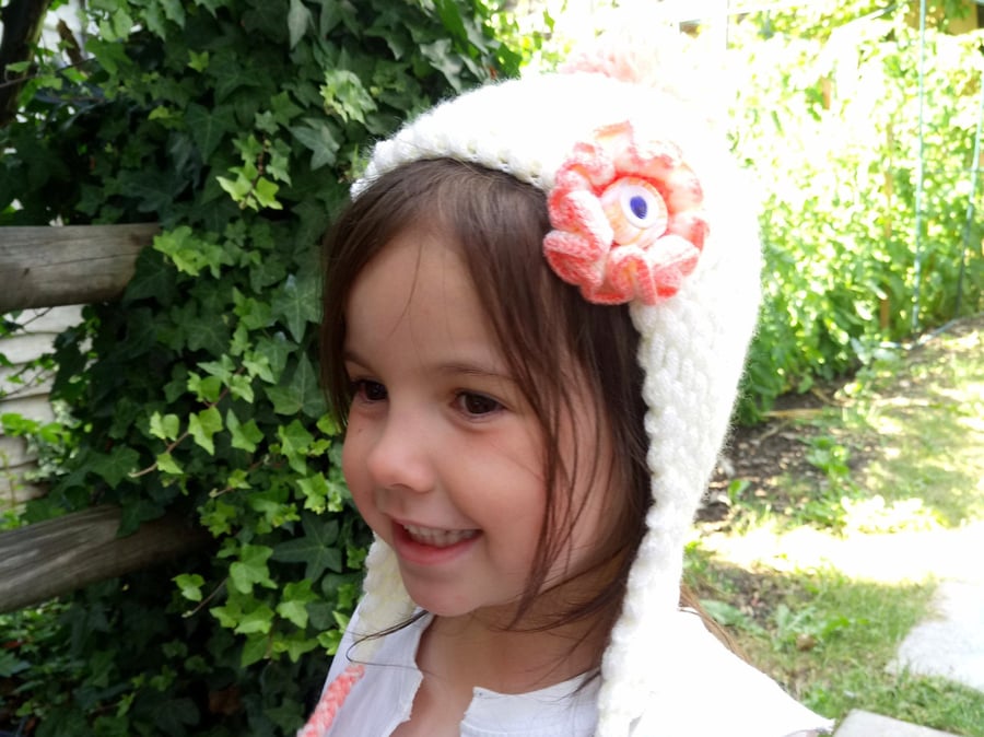 Crochet Toddler Baby Child Hand Knitted Aviator White Hat