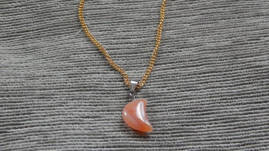 Crescent Gemstone Pendants on Gold Chain